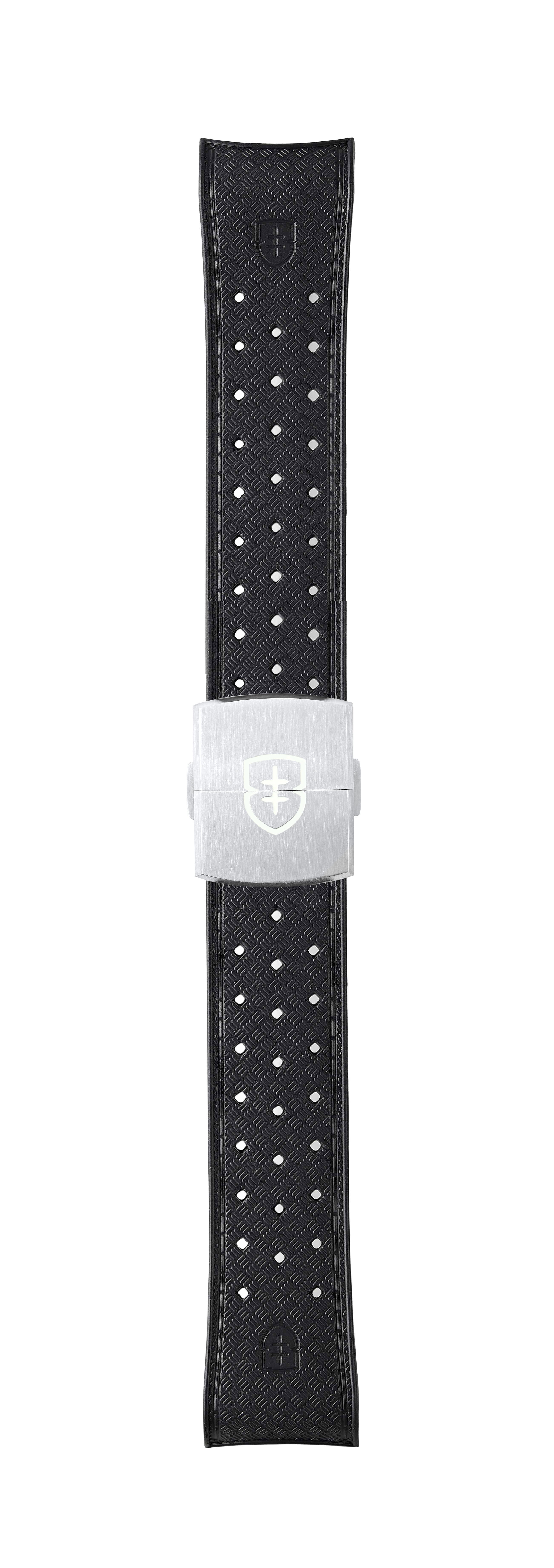 STR-R51: Black Textured Rubber Strap with Deployant Buckle