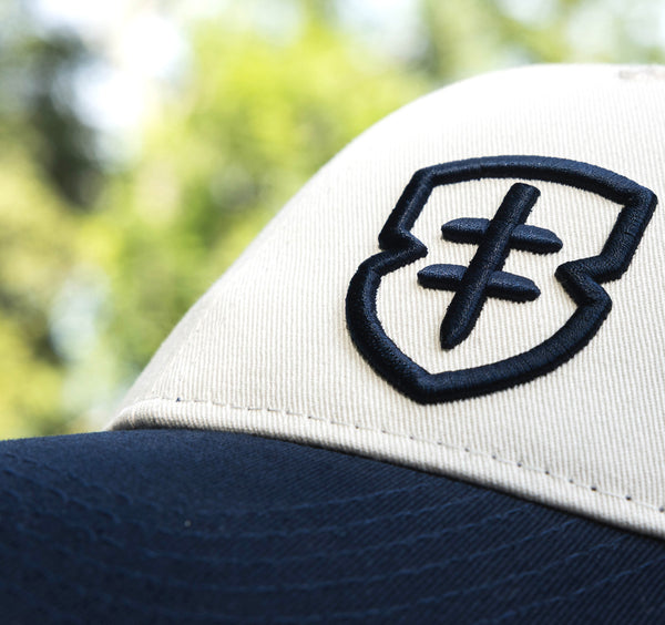 EB CAP - 001 - Blue & White cotton/mesh back Snapback