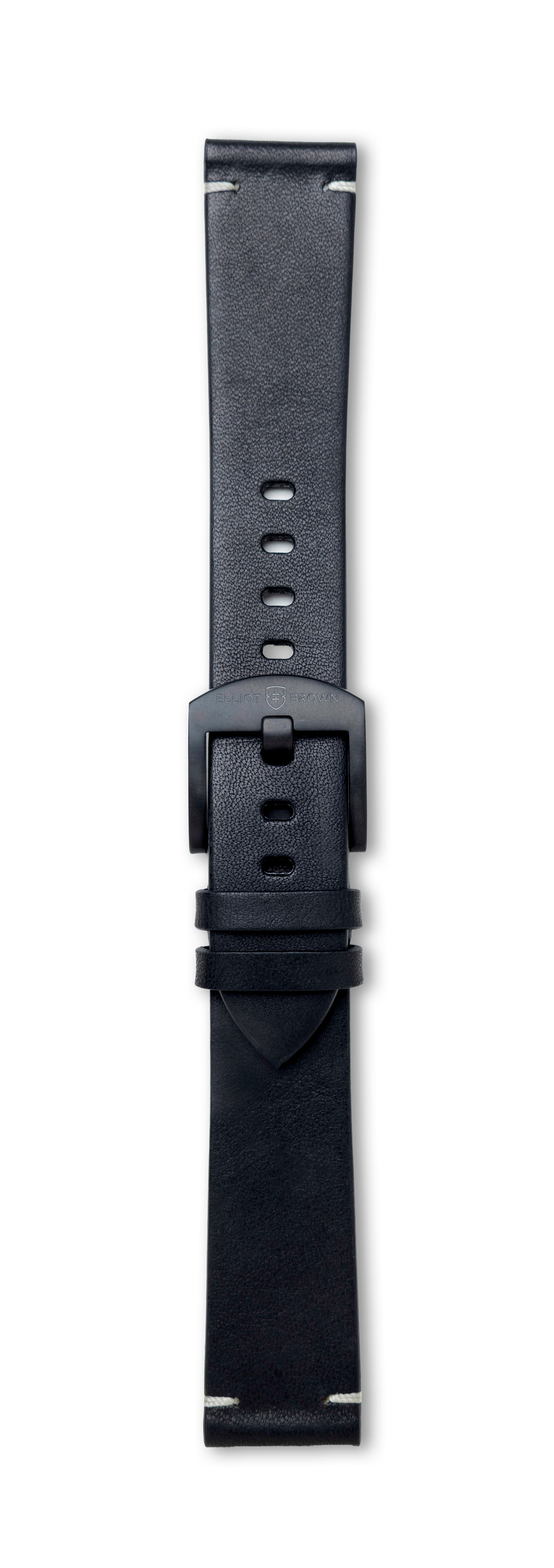 STR-L36: Black Leather Strap with stitch- 20mm