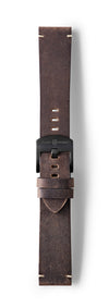 STR-L42: Dark Brown, Waxed Raw-Edged Leather, Tongue Buckle Strap