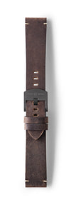 STR-L42: Dark Brown, Waxed Raw-Edged Leather, Tongue Buckle Strap