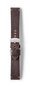 STR-L42: Dark Brown, Waxed Raw-Edged Leather, Tongue Buckle Strap