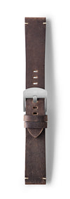 STR-L42: Dark Brown, Waxed Raw-Edged Leather, Tongue Buckle Strap