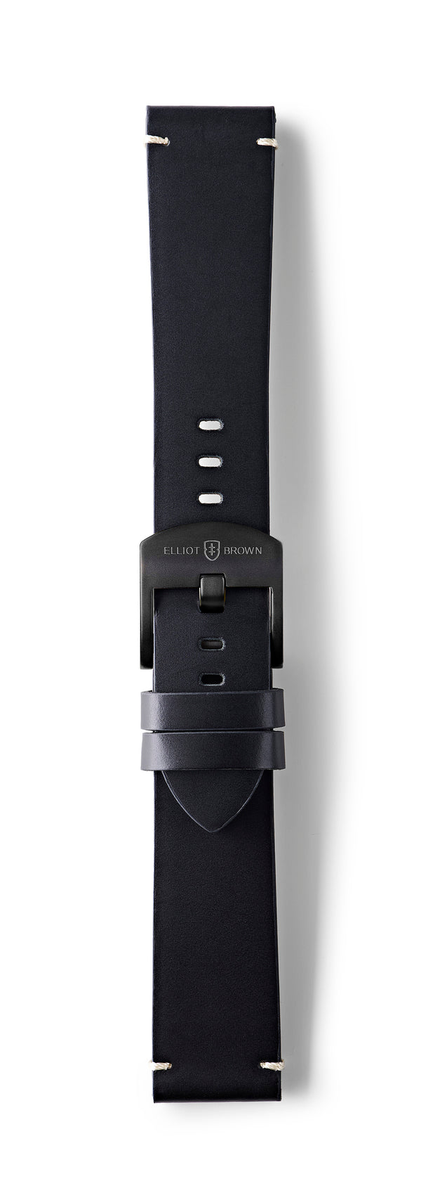 STR-L43: Matt Black with Cream Whip Stitch, Waxed Raw-Edged Leather, Tongue Buckle Strap