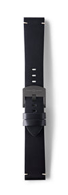 STR-L43: Matt Black with Cream Whip Stitch, Waxed Raw-Edged Leather, Tongue Buckle Strap