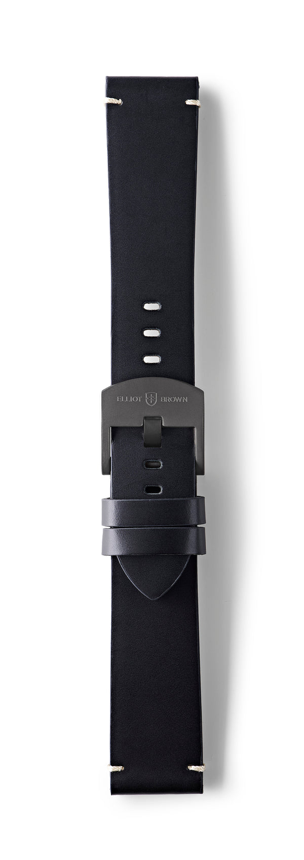 STR-L43: Matt Black with Cream Whip Stitch, Waxed Raw-Edged Leather, Tongue Buckle Strap