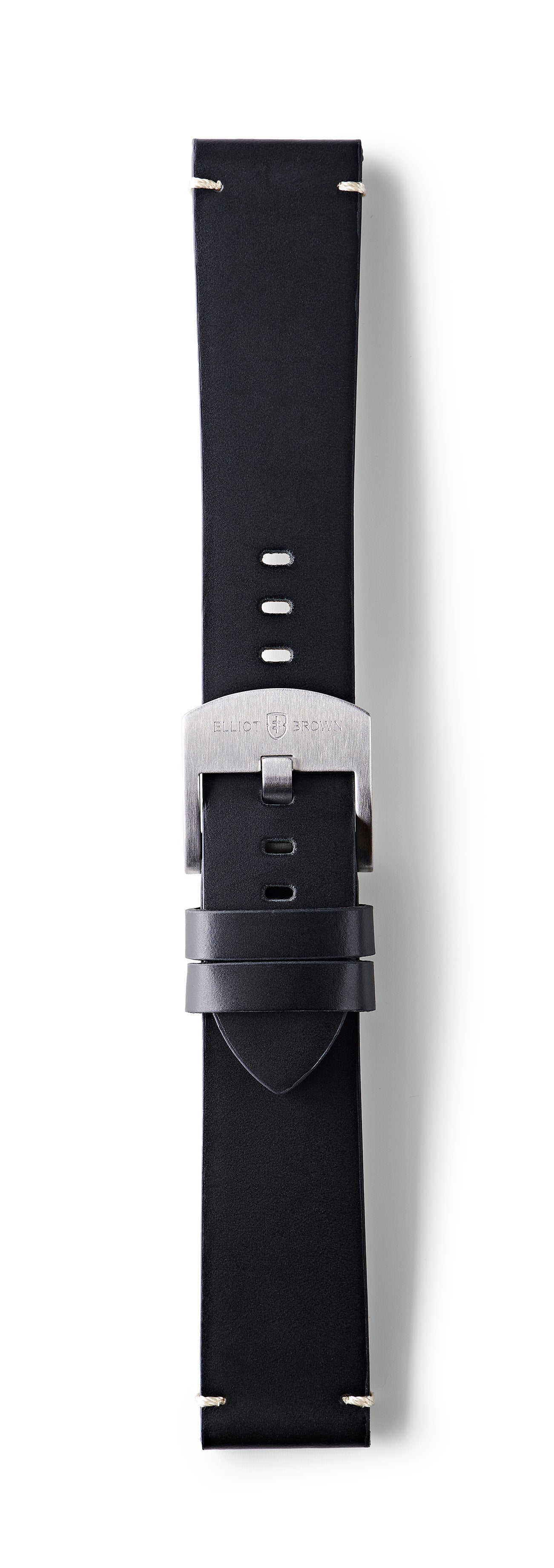 STR-L43: Matt Black with Cream Whip Stitch, Waxed Raw-Edged Leather, Tongue Buckle Strap