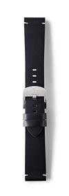 STR-L43: Matt Black with Cream Whip Stitch, Waxed Raw-Edged Leather, Tongue Buckle Strap