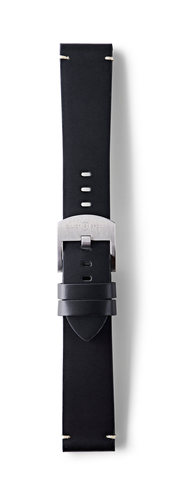STR-L43: Matt Black with Cream Whip Stitch, Waxed Raw-Edged Leather, Tongue Buckle Strap