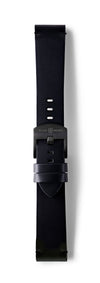 STR-L44: Matt Black with Black Whip Stitch, Waxed Raw-Edged Leather, Pin Buckle Strap