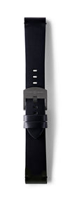 STR-L44: Matt Black with Black Whip Stitch, Waxed Raw-Edged Leather, Pin Buckle Strap