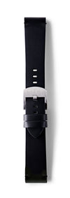 STR-L44: Matt Black with Black Whip Stitch, Waxed Raw-Edged Leather, Pin Buckle Strap