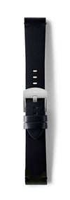 STR-L44: Matt Black with Black Whip Stitch, Waxed Raw-Edged Leather, Pin Buckle Strap