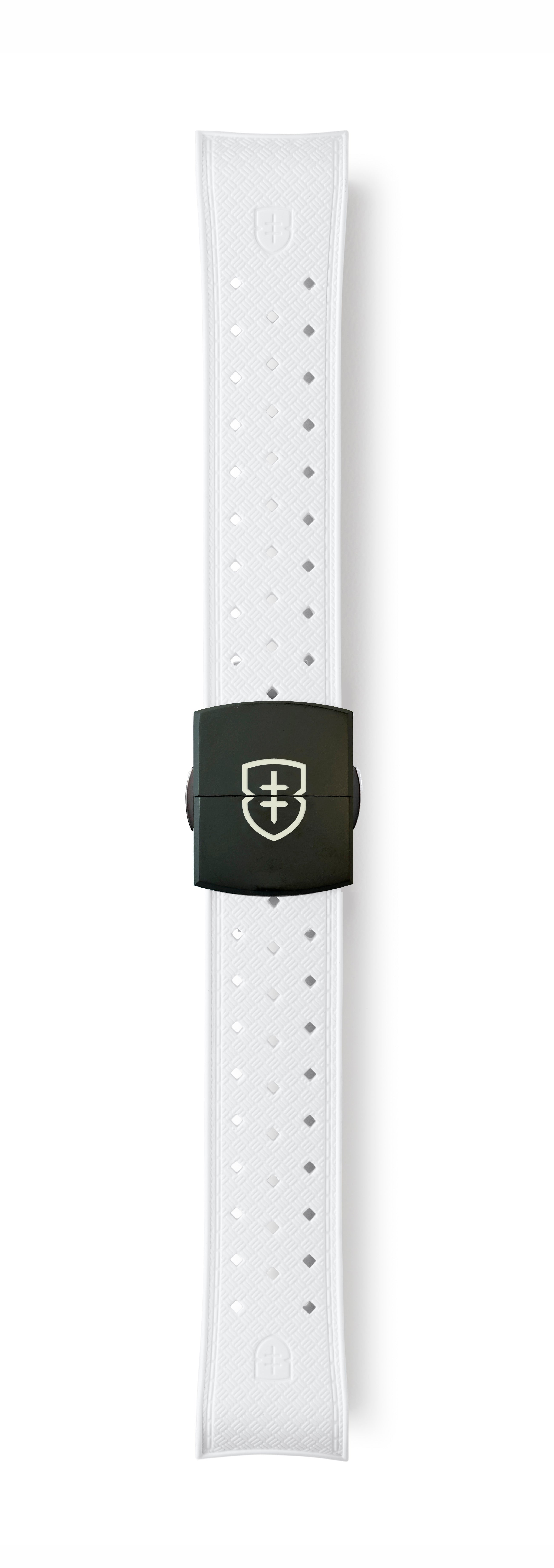 STR-R56: Arctic White Textured Rubber Strap with Deployant Buckle