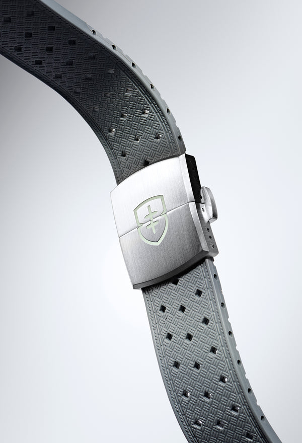 STR-R57: Cool Grey Textured Rubber Strap with Deployant Buckle