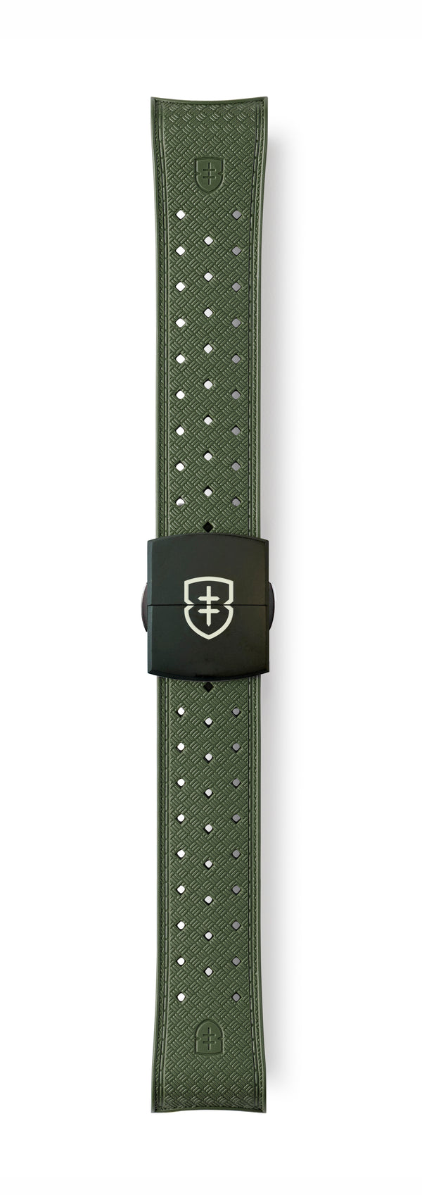 STR-R58: Olive Green Textured Rubber Strap with Deployant Buckle