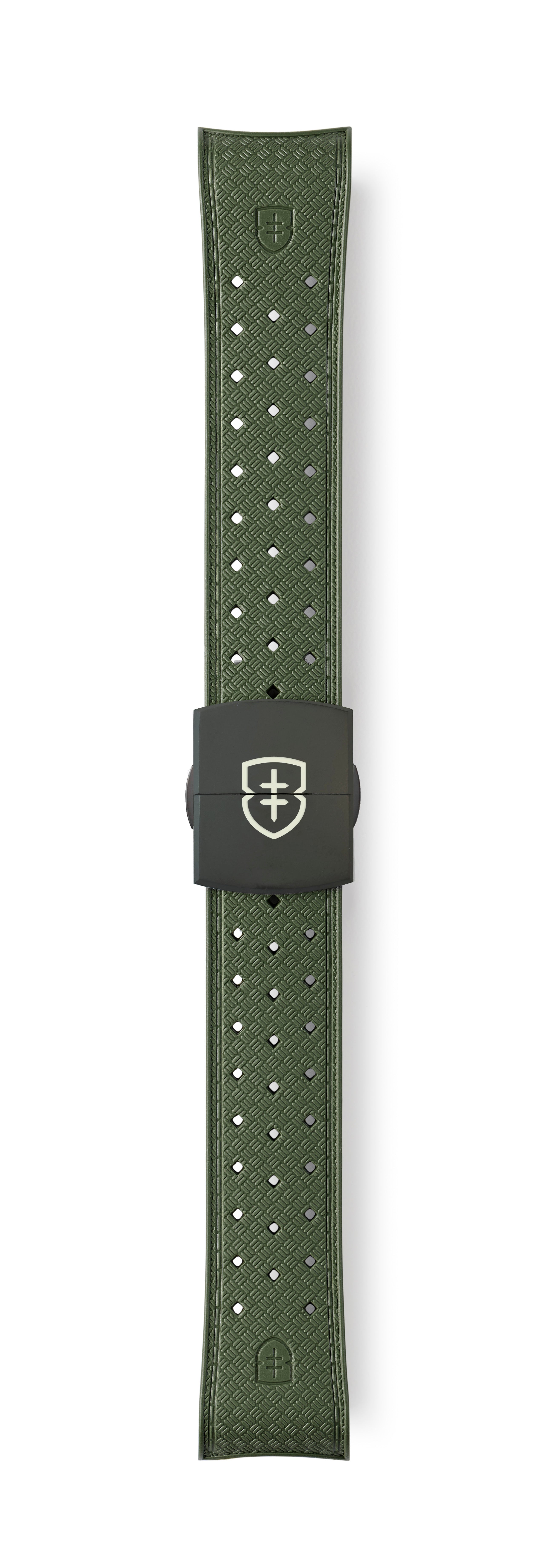 STR-R58: Olive Green Textured Rubber Strap with Deployant Buckle