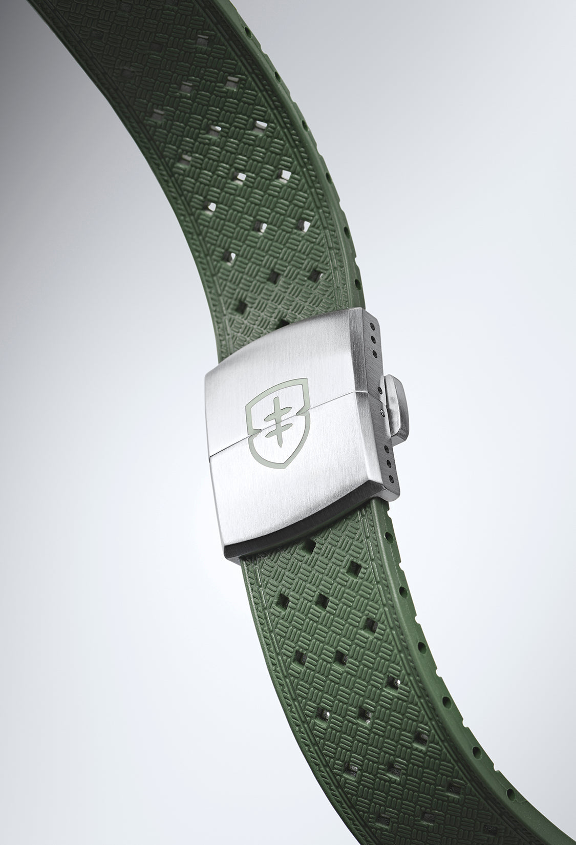 STR-R58: Olive Green Textured Rubber Strap with Deployant Buckle