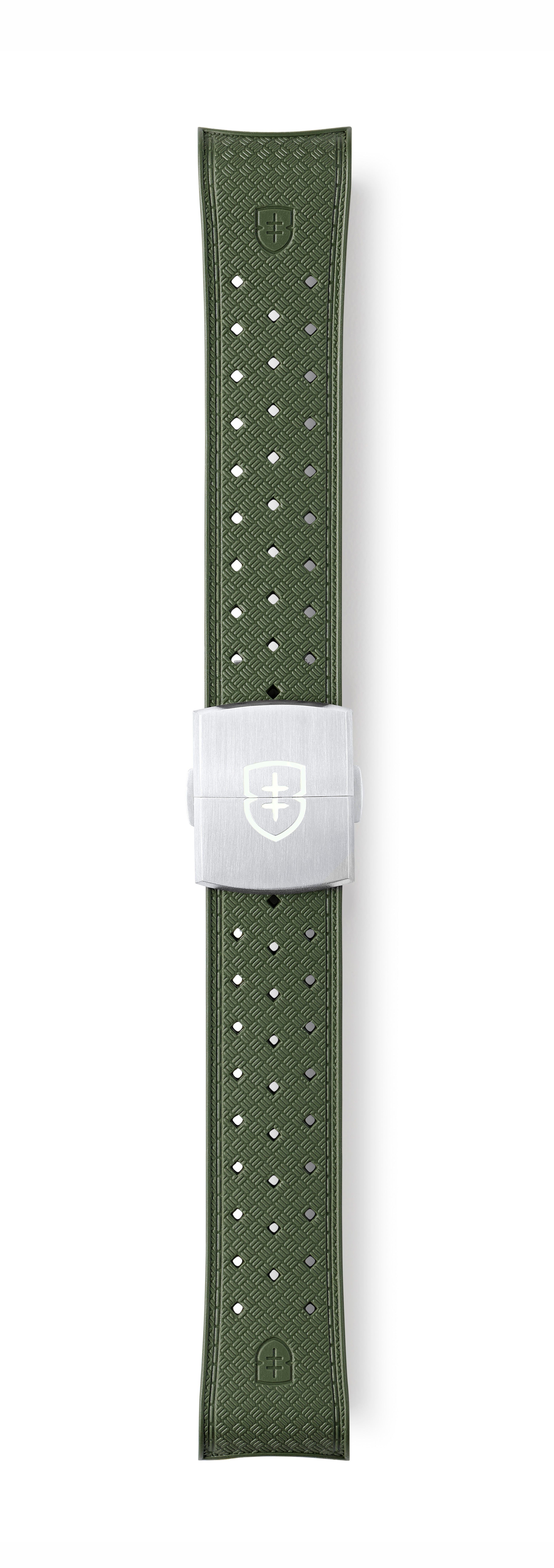 STR-R58: Olive Green Textured Rubber Strap with Deployant Buckle