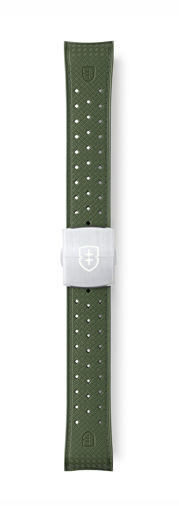 STR-R58: Olive Green Textured Rubber Strap with Deployant Buckle