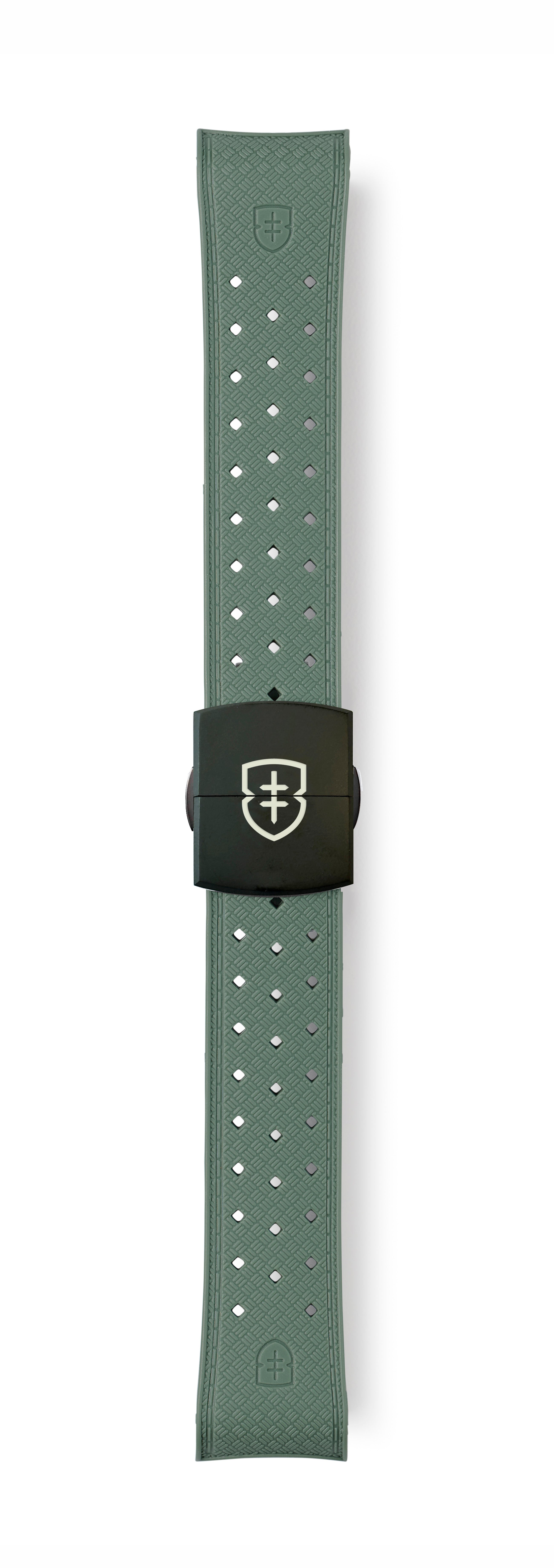 STR-R59: Lichen Green Textured Rubber Strap with Deployant Buckle