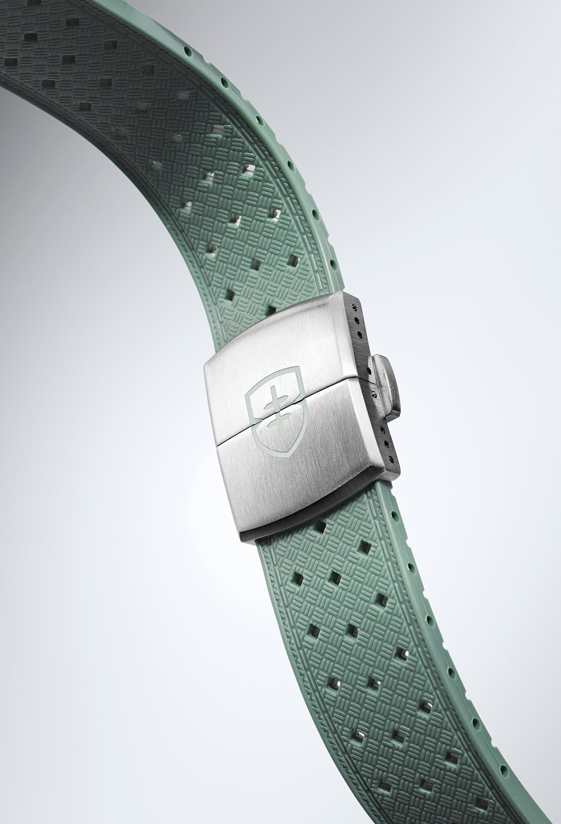 STR-R59: Lichen Green Textured Rubber Strap with Deployant Buckle