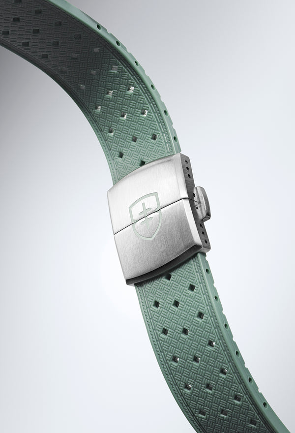 STR-R59: Lichen Green Textured Rubber Strap with Deployant Buckle