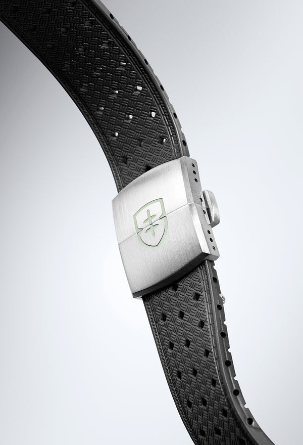 STR-R60: Gunmetal Grey Textured Rubber Strap with Deployant Buckle