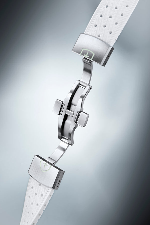 STR-R56: Arctic White Textured Rubber Strap with Deployant Buckle