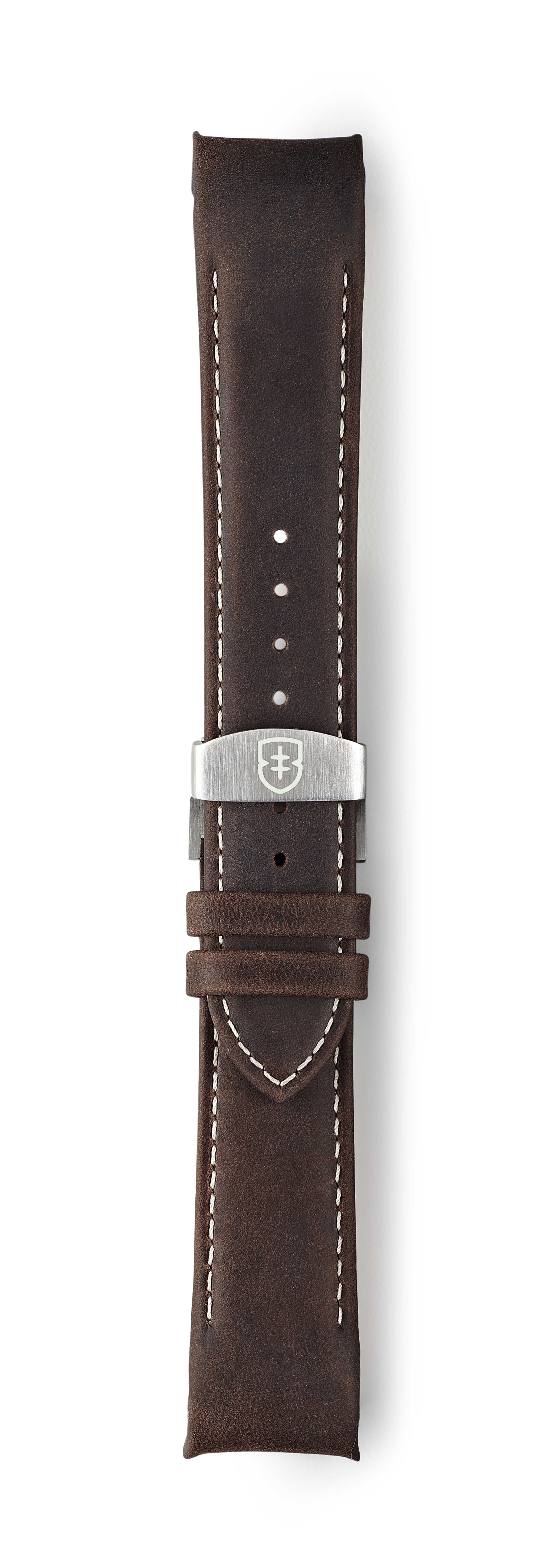STR-L24: Dark Brown Waxed Leather with Contrast Stitch, Brushed Steel Deployant