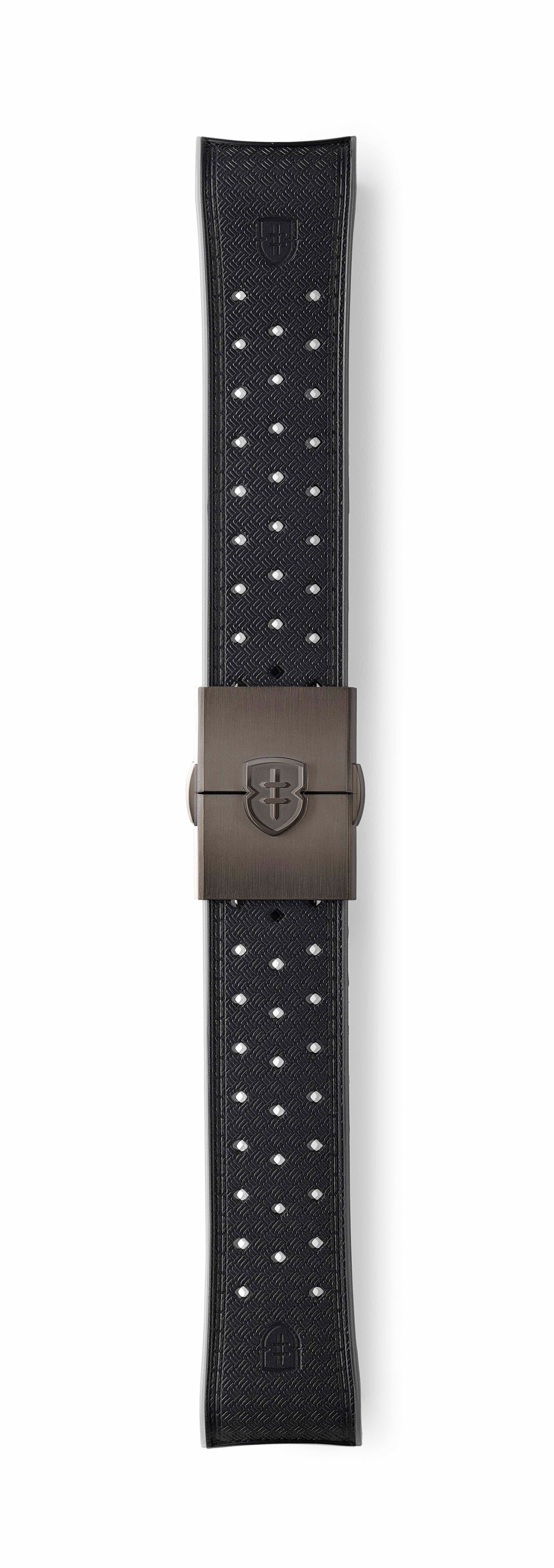 STR-R51: Black Textured Rubber Strap with Deployant Buckle